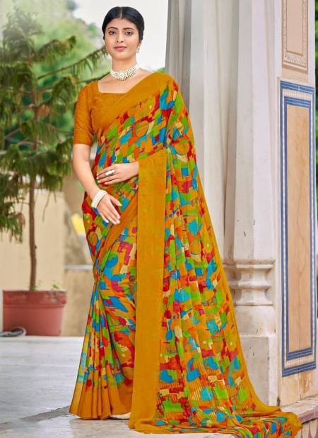 Yellow Colour Ruchi Star Chiffon New Latest Daily Wear Designer Fancy Saree Collection 18101 A
